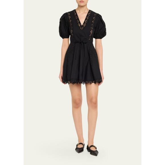 Ulla Johnson Camila Embroidered Trim Mini Dress in Black 0 - Picture 1 of 5
